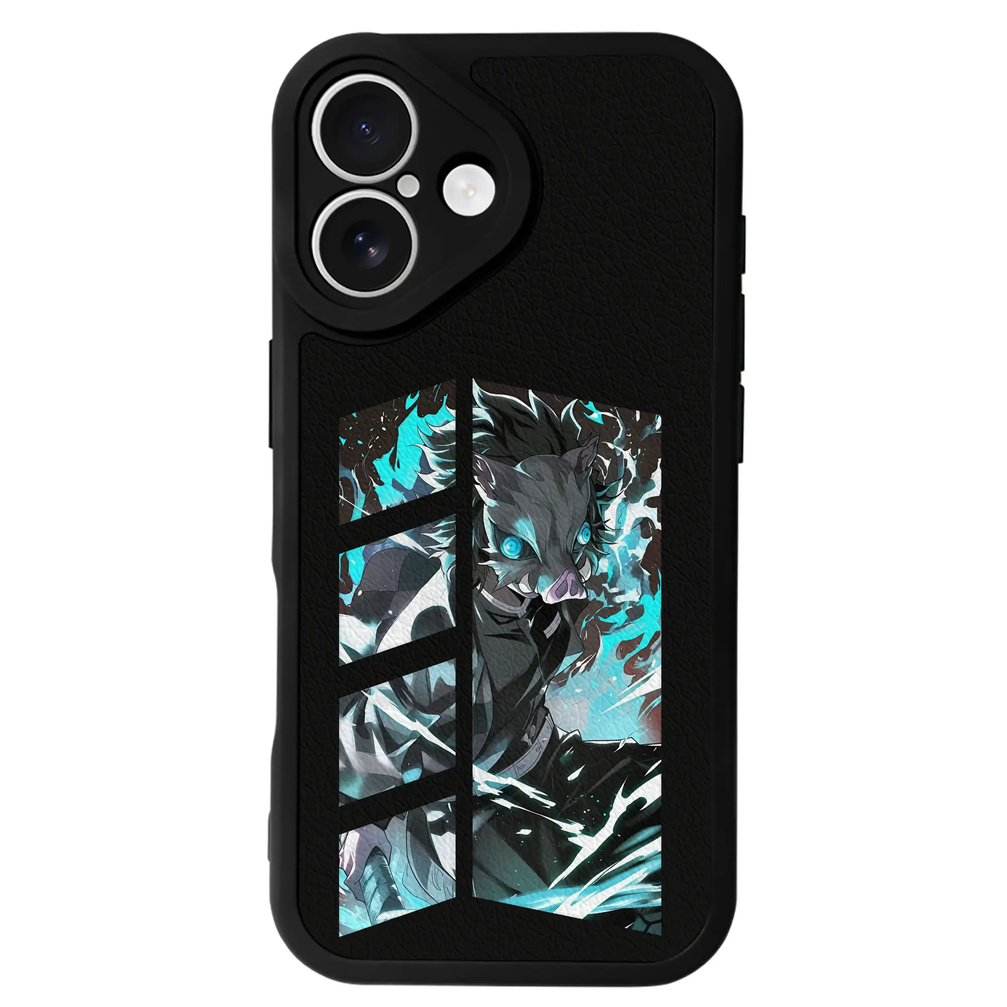 鬼滅の刃 グッズ,嘴平 伊之助 - IPhone 16シリーズ対応 ・ シリコンスマホケース ・ レザー調 ・ 高精度フィット ・ 耐衝撃 ・ ワイヤレス充電対応 ・ 精密カット